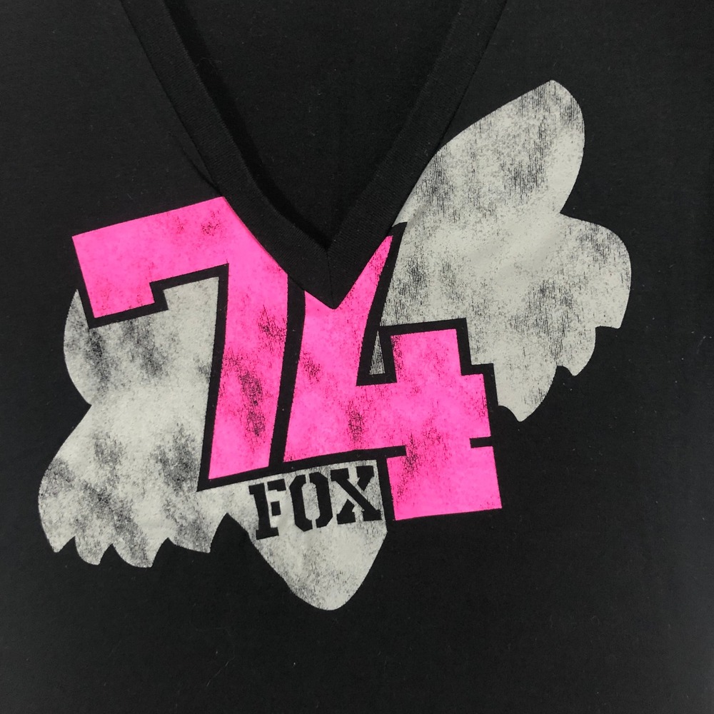 Vintage Fox Racing Womens Small Pink 74 Logo Graphic V Neck T Shirt Moto Y2K - Picture 4 of 8